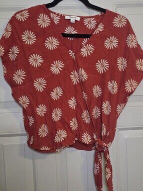Madewell - Coral-Red Daisy Wrap-Front Blouse